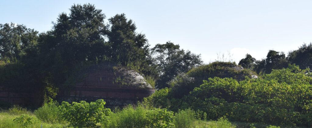 Overgrown charcoal furnaces in Romeo Ghost Town near Dunnellon, Florida