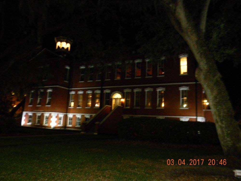 Front of the Old Osceola County Courthouse lit at night, Kissimmee FL