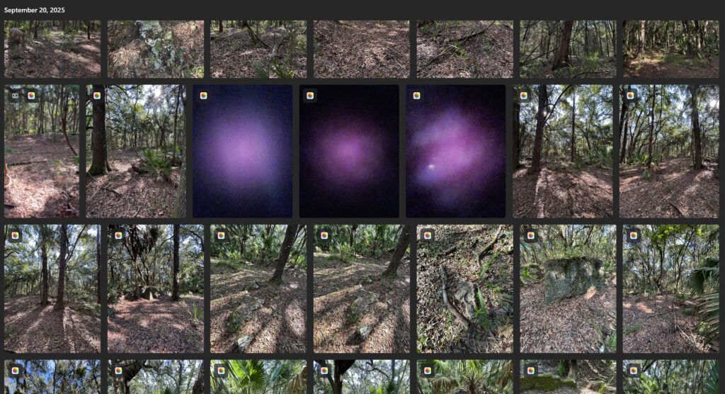 Three unexplained purple frames amidst the rest of the Centralia Ghost Town photos