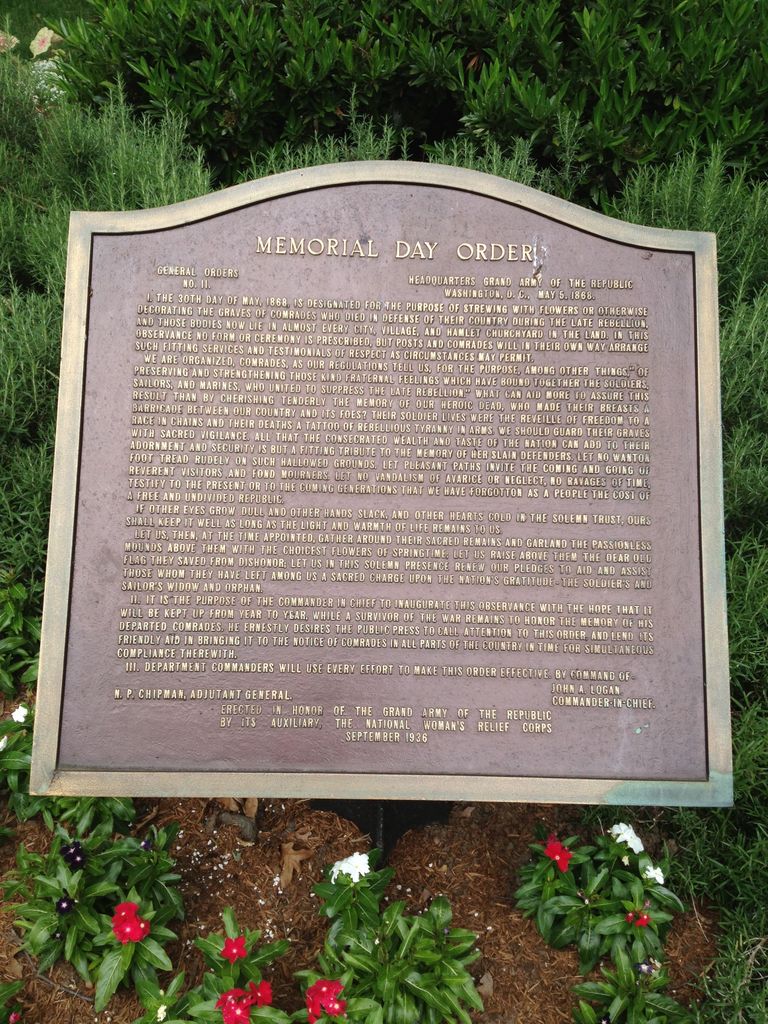 Memorial Day Order plaque describing General Order No. 11