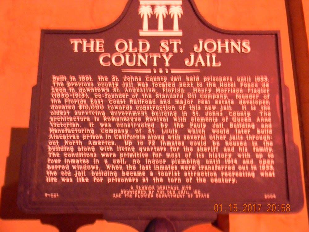 Historic Marker for the Old St. Johns County Jail