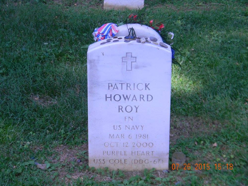 Grave of Patrick Howard Roy, 19-year-old US Navy sailor killed in the USS Cole bombing, resting at Antietam National Cemetery