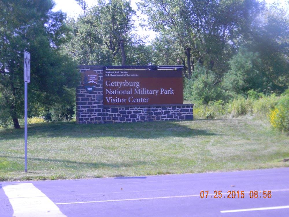 Gettysburg National Military Park Visitor Center entrance sign in Gettysburg, Pennsylvania