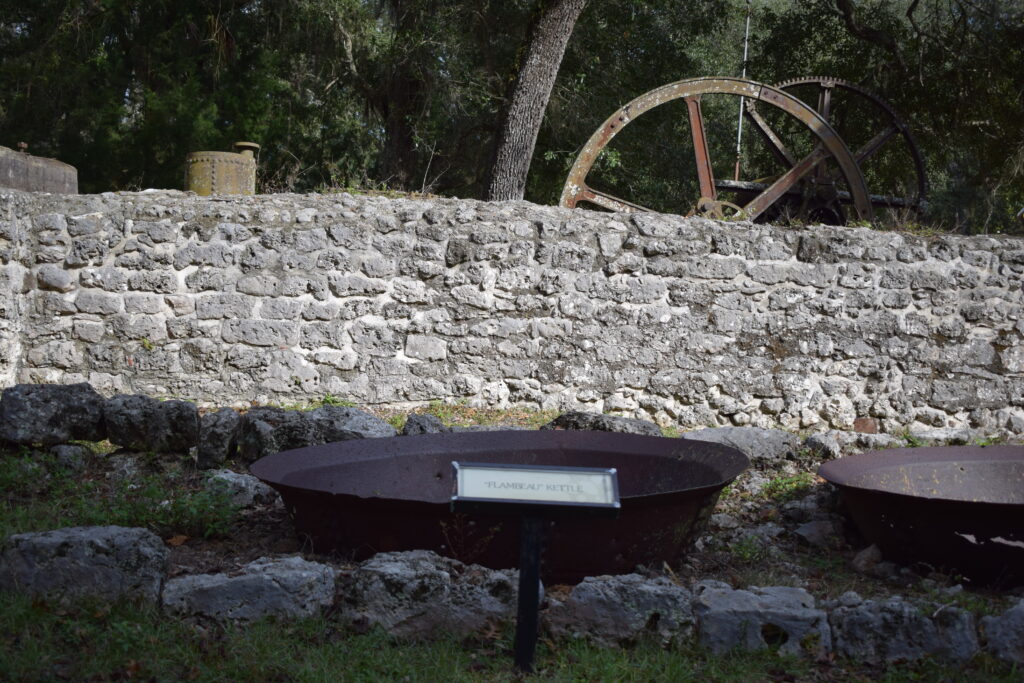 Historic sugar boiling kettles used to process cane juice at the Yulee Sugar Mill Ruins in Homosassa, Florida.