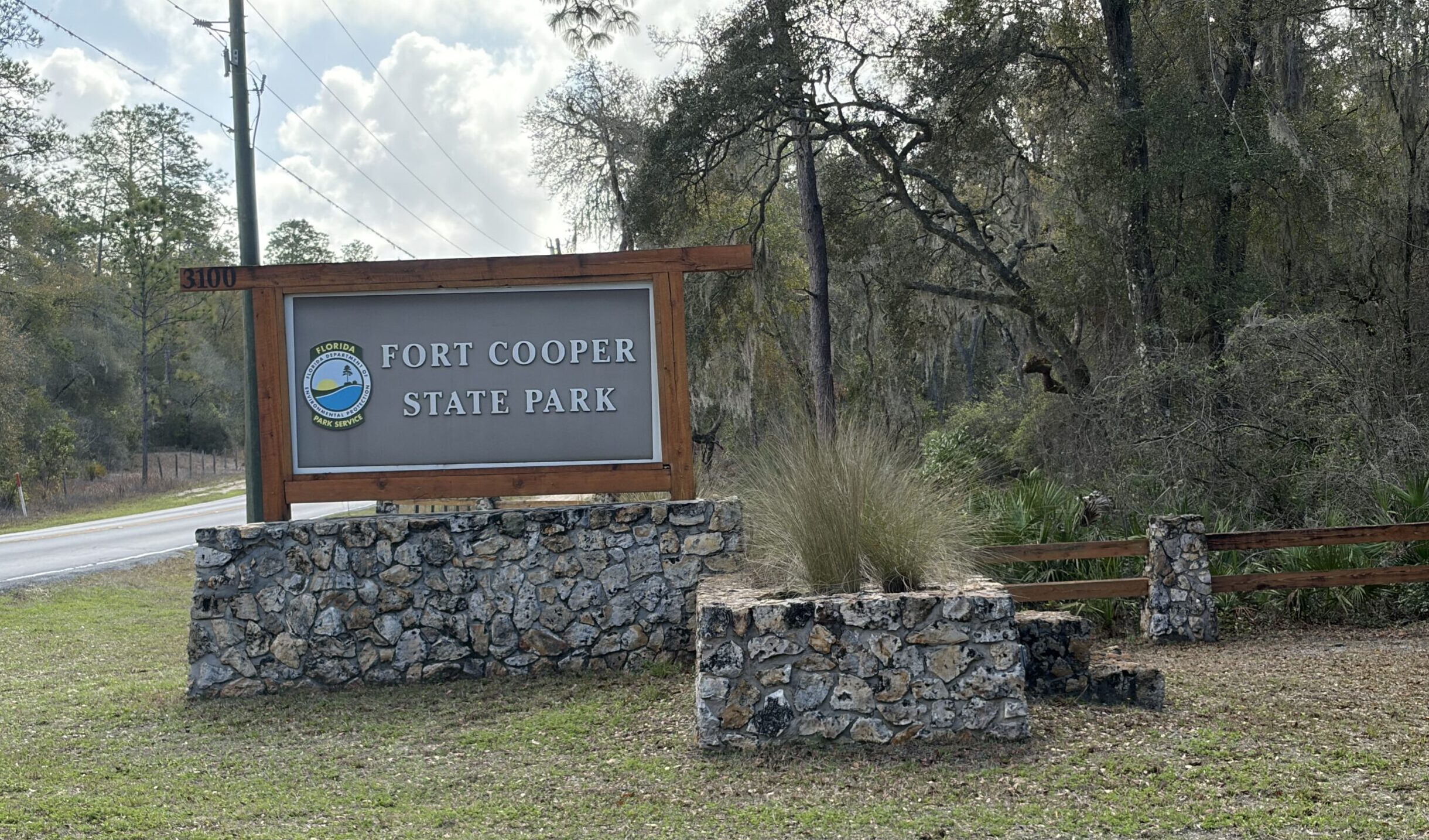 Fort Cooper State Park entrance sign in Inverness Florida, historic site from the Second Seminole War