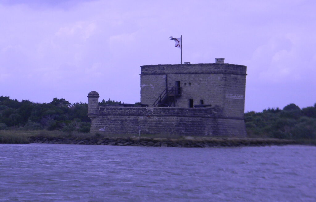 Fort Matanzas National Monument viewed from the ferry crossing Matanzas Inlet near St. Augustine, Florida.