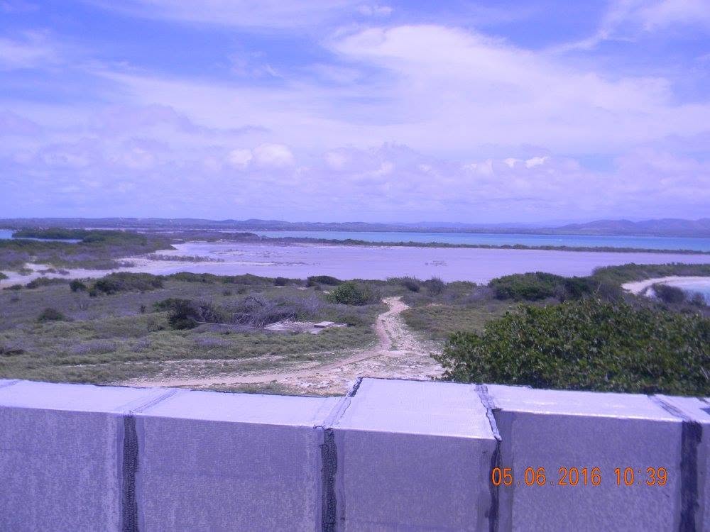 View across the coastal landscape and salt flats from Los Morrillos Lighthouse in Cabo Rojo, Puerto Rico.