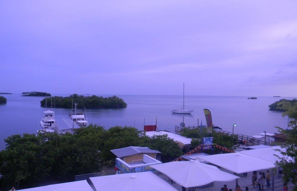 Boats, waterfront businesses, visitors, and mangrove islands along the coast of La Parguera, Puerto Rico, in 2016.