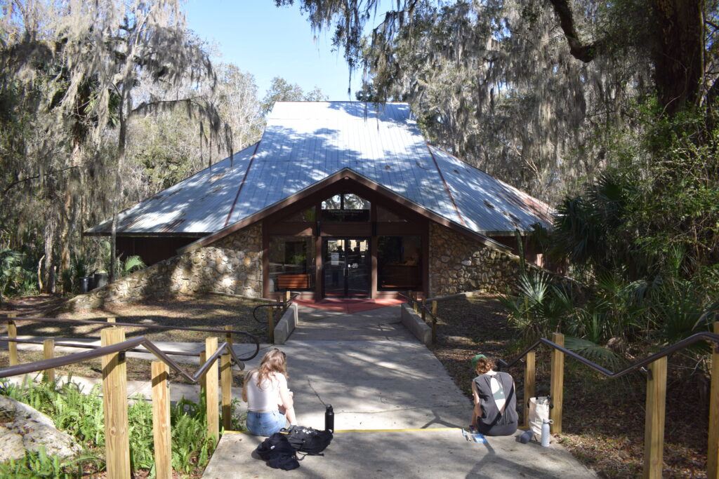 Paynes Prairie Preserve State Park Visitor Center surrounded by oak trees and Spanish moss near Micanopy, Florida.