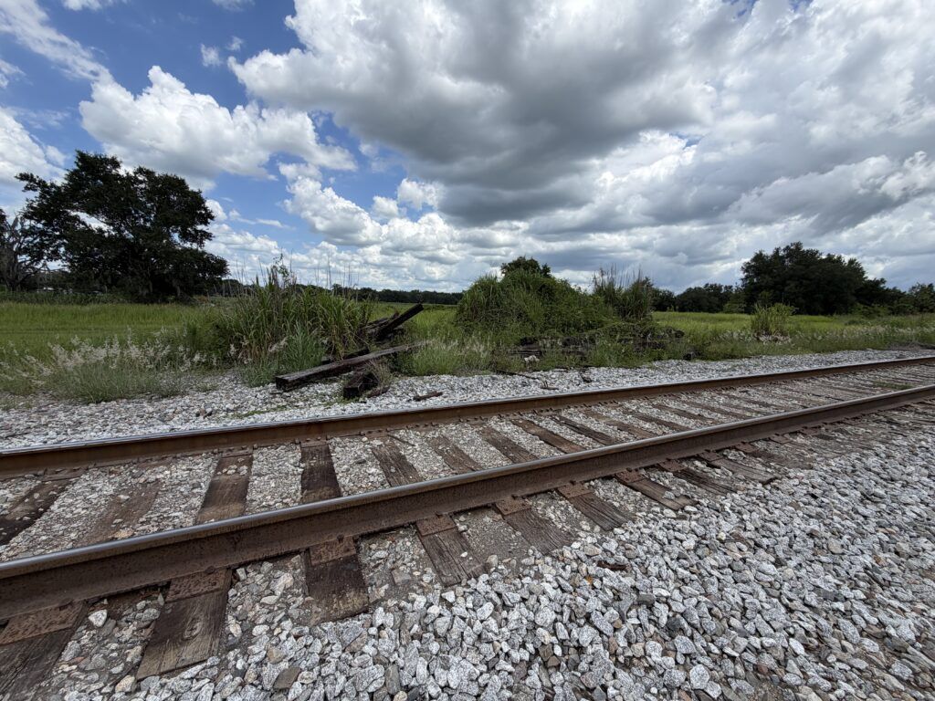 Railroad tracks and remnants of an older rail bed in Bradley Junction, Florida, photographed during an Exploration Friday trip.