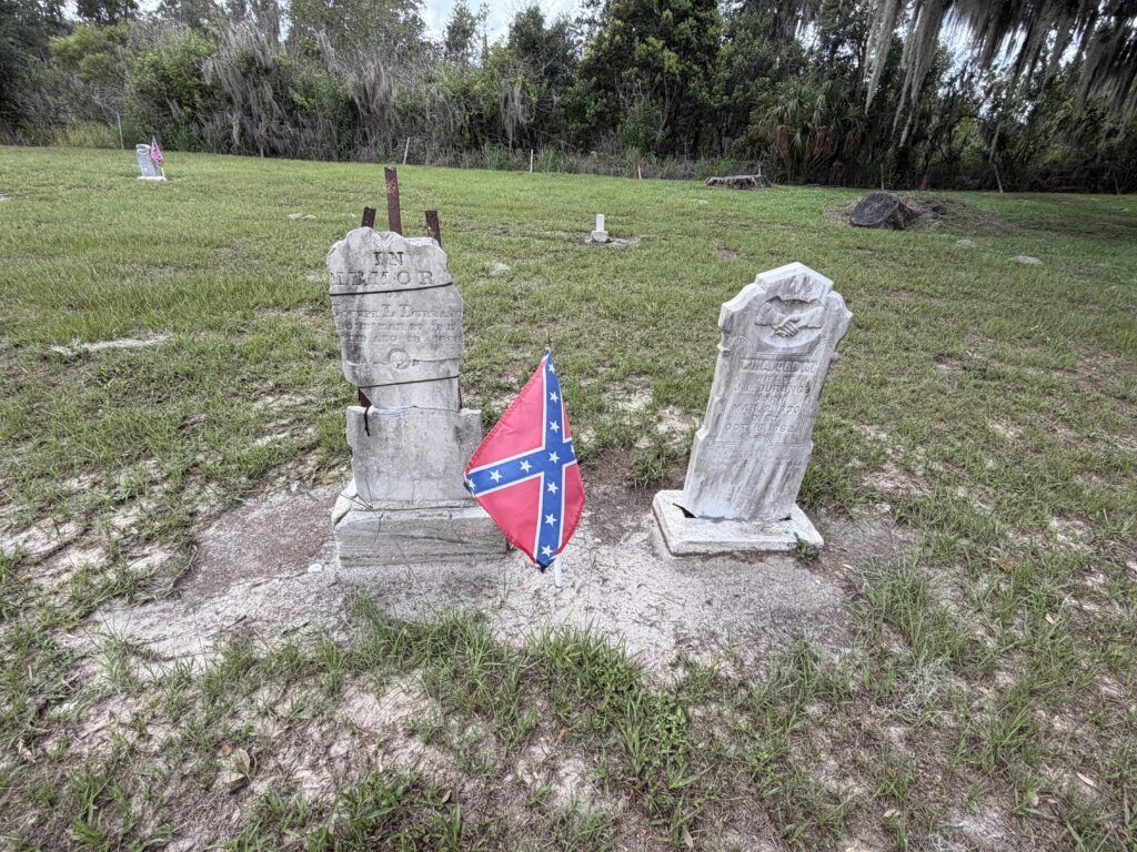 Weathered Durrance family headstones at Crum-Durrance Cemetery near Homeland in Polk County, Florida.