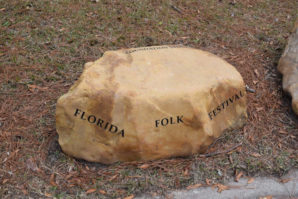 Florida Folk Festival foundation stone at Stephen Foster Folk Culture Center State Park in White Springs, Florida.