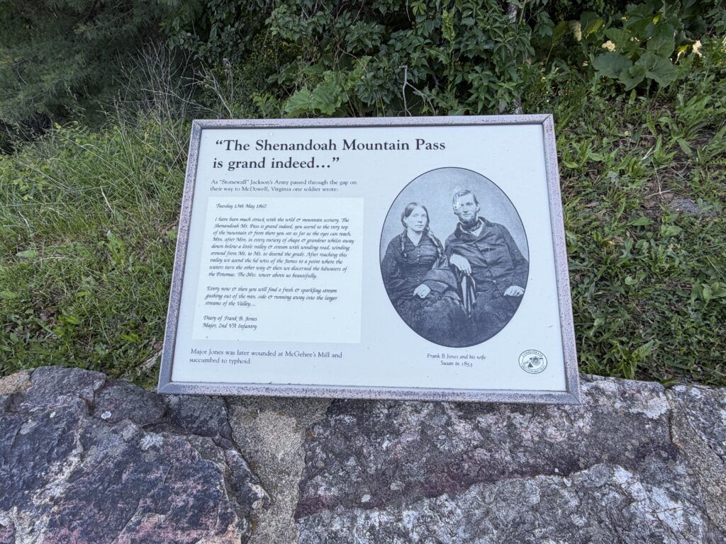 Interpretive sign describing Stonewall Jackson’s army passing through Shenandoah Mountain on the way to McDowell in May 1862