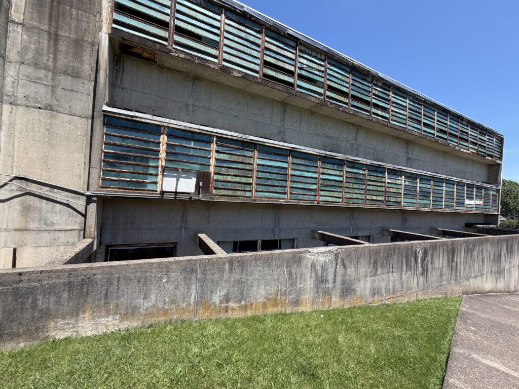 Weathered exterior of the forensic building at Trans-Allegheny Lunatic Asylum in Weston, West Virginia