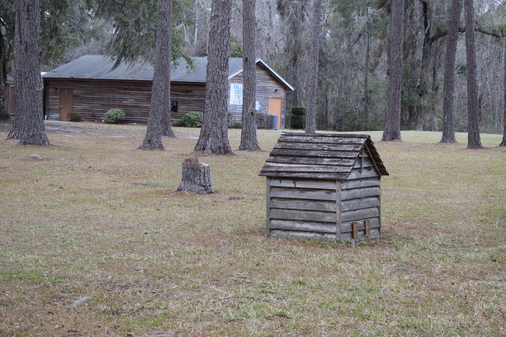 Wooden structure on the grounds of Falling Creek Methodist Church near Lake City, Florida