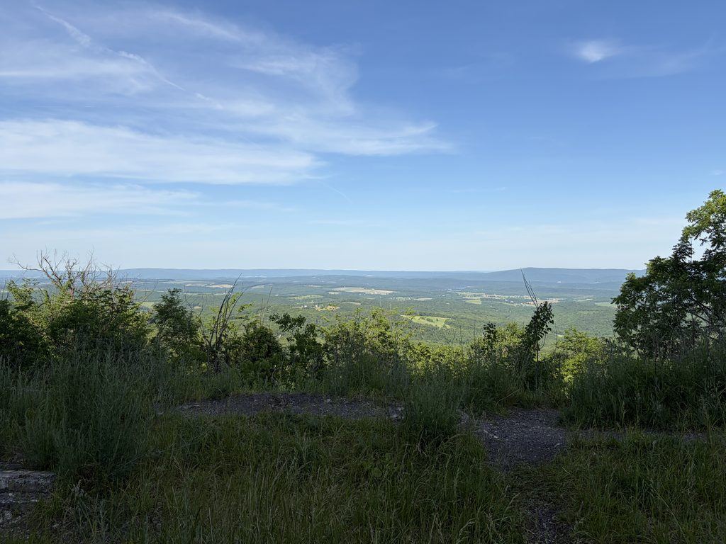 Panoramic view of Pennsylvania’s Allegheny Mountains from Mount Ararat Overlook, where the historic Grand View Ship Hotel once stood along the Lincoln Highway.